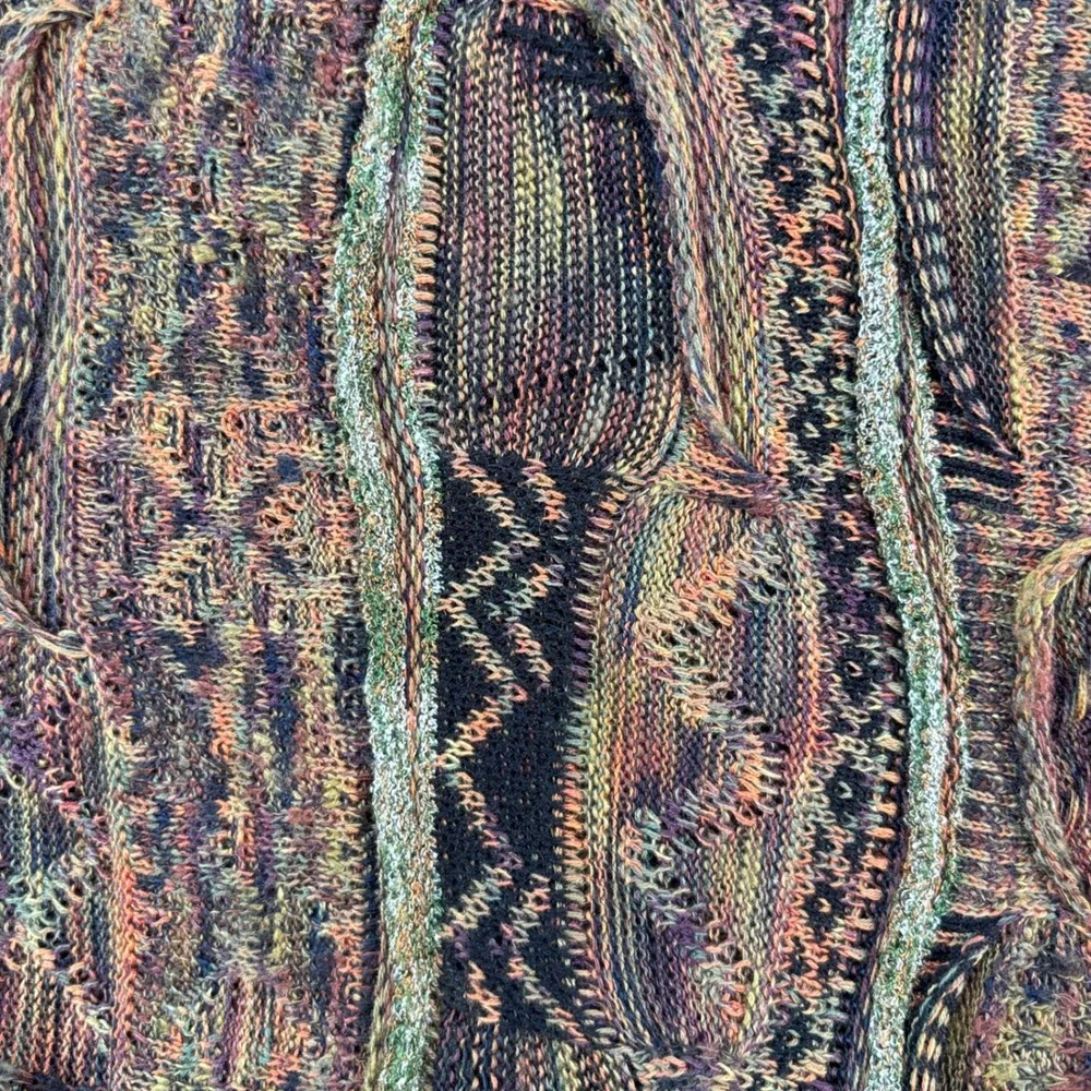 Vintage Tundra Canada Mens Large 3D Knit Sweater Coogi Style Earth Tone Multi